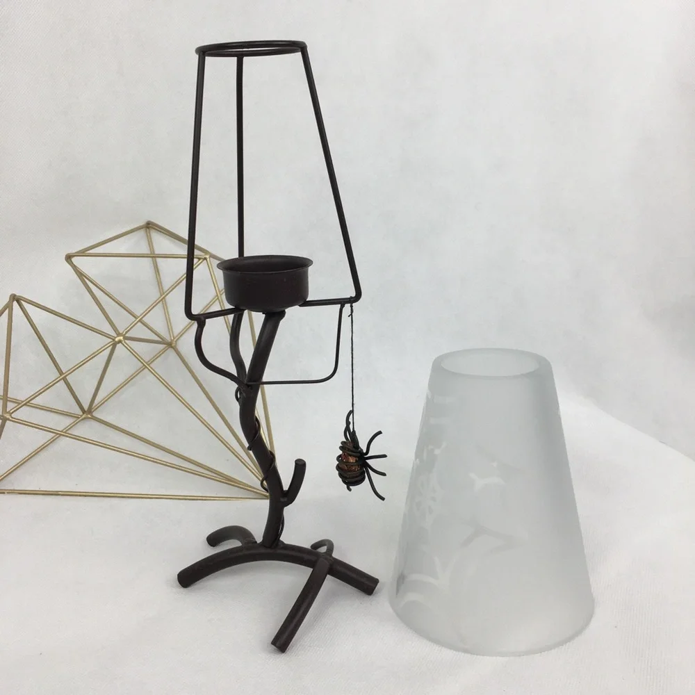 Frosted Glass Top Iron Base Spider & Web Lantern